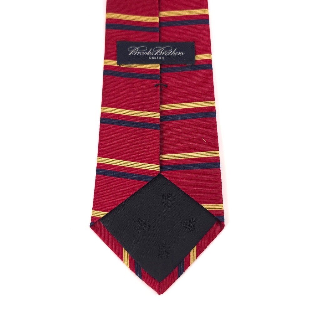 Brooks Brothers Makers Mens Tie Silk Burgundy Gold Navy Stripe Made in USA - Picture 5 of 6
